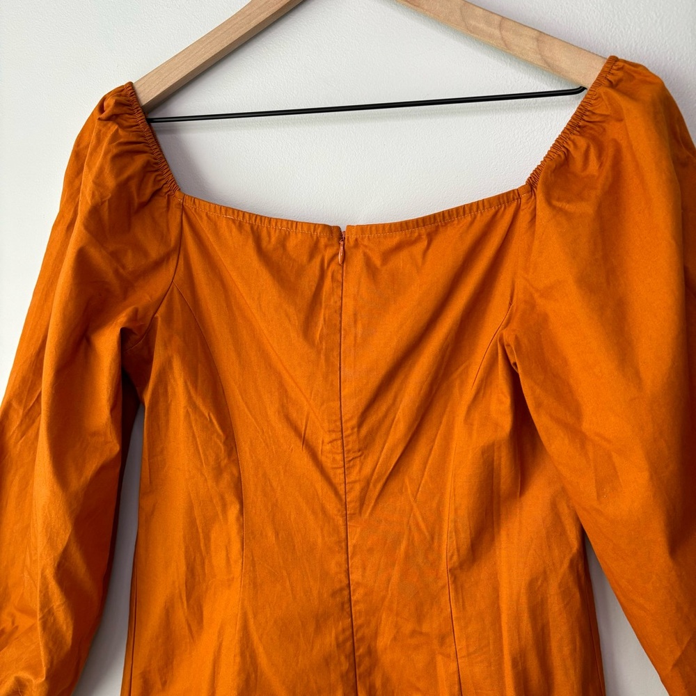 Who What Wear Ruched Dress Medium Peasant Puff Cottage Fairy Midi Orange Boho - Picture 8 of 11